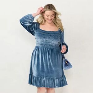 LC Lauren Conrad Long Sleeve Smocked Mini Dress
